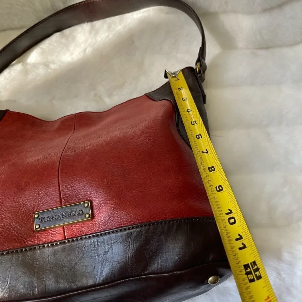 Tignanello  leather Rustic red & Brown shoulder bag with antique tone hardwares